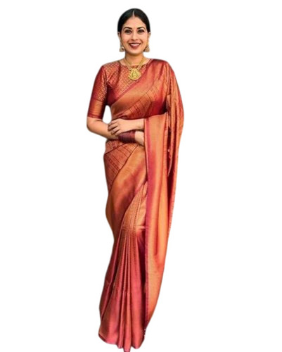 Ladies Orange Art Silk Saree