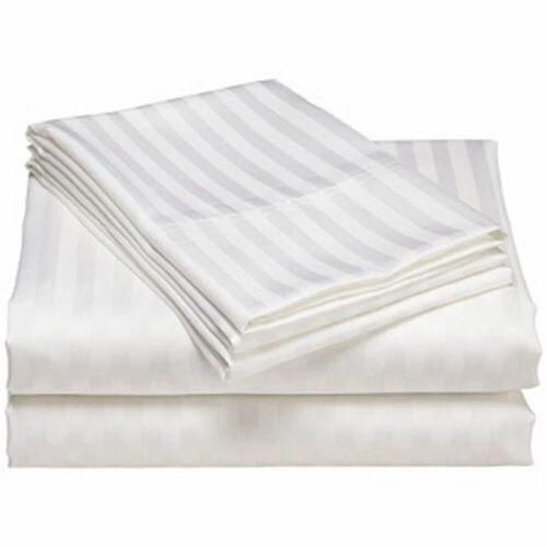 White Cotton Flat Satin Stripe Bed Sheets By Ara India