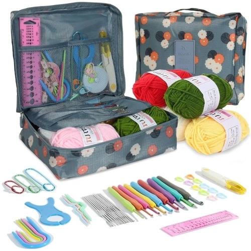 Crochet Knitting Needle Kit With Carry Bag  - Size: 22 X 15 X 6 Cm
