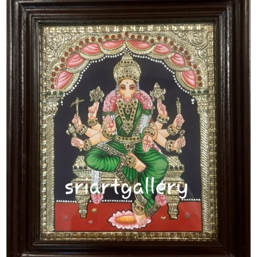 Varagi Tanjore Painting - Wooden Base, Square Shape, Embossed Artwork | Handcrafted, Fresco, Abstract Style, Decorative