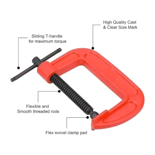 Homdum Heavy Duty G Clamp - Metal, All Sizes, Red | Adjustable Jaw, Strong Grip, Steel Body, Screw Mechanism