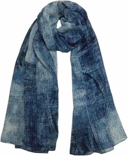 Ladies Blue Printed Poly Wool Stole