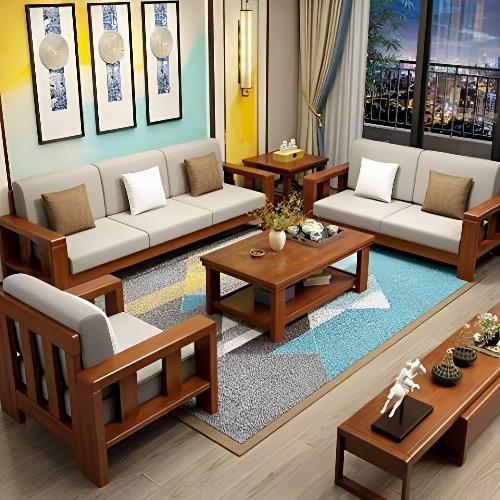 Sturdy Construction Wooden Sofa Set