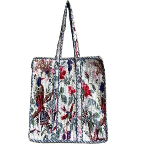 Cotton Quilted Tote Bag - Cotton Fabric, Multicolor, Zipper Closure | Handles, Good Quality