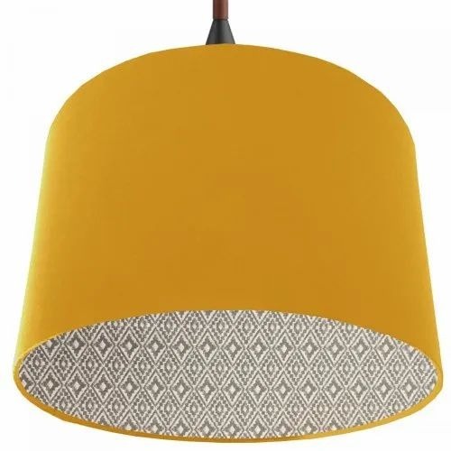 Yellow Drum Shape Lamp Shade With Printed Fabric Inside