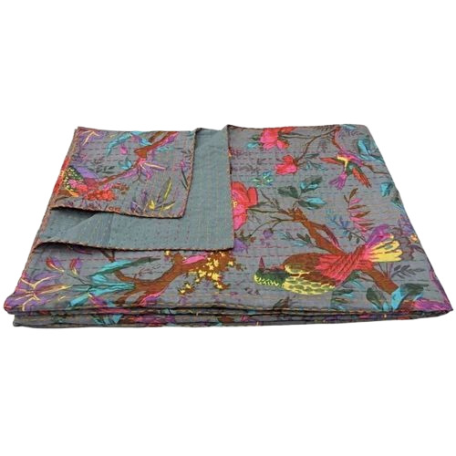Grey Bird Kantha Quilt