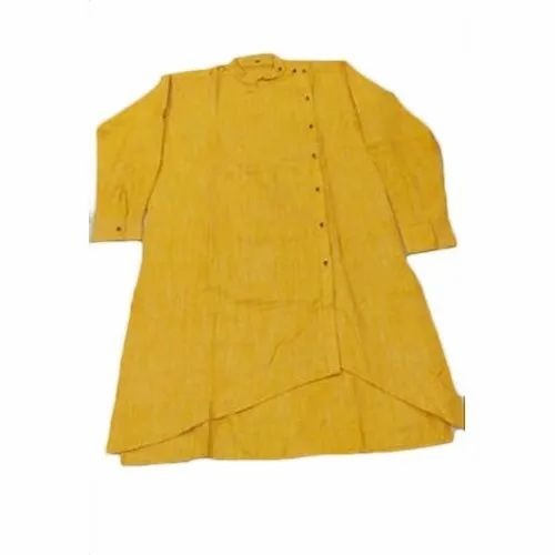 Men Side Button Yellow Kurta