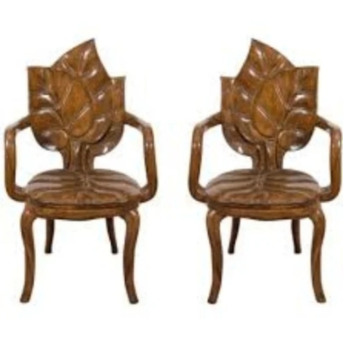 Balcony Teak Wood 2 Chair - Teak Wood, Brown, Polished Finish | Hand-Carved, Curved Rocker Base, Ornate Backrest Design