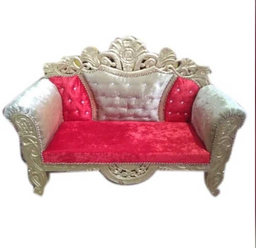Golden And Pink Two Seater Teak Wood Sofa