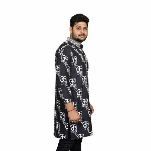 Mens Cotton Chinese Om Print Kurta