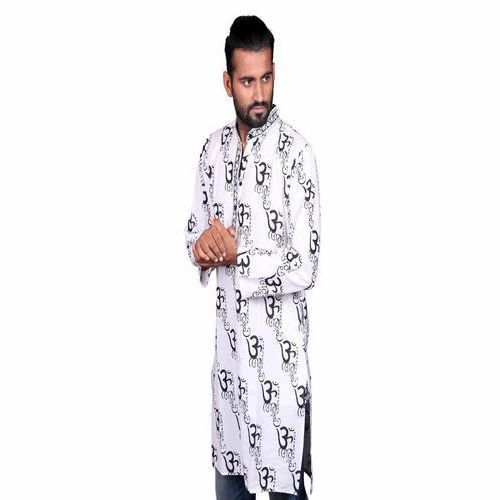 Mens Stand Collar Om Printed Kurta