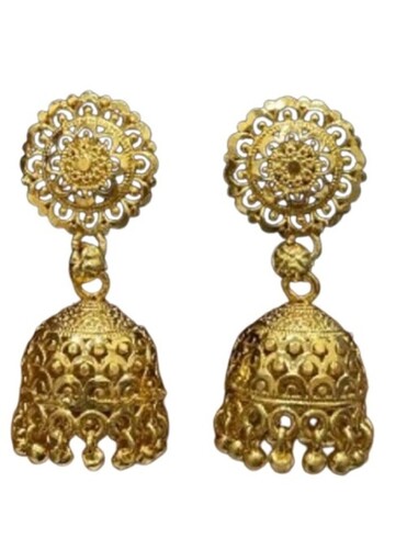 Brass Jhumka Earrings - Golden, Various Sizes | Elegant Look, Impeccable Finish, For Wedding & Parties