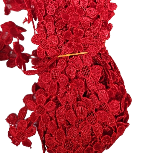 Red Floral Embroidered Lace Trim