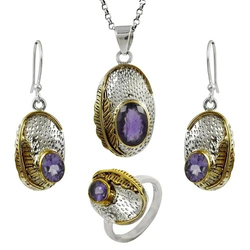 925 Sterling Silver Amethyst 4 Piece Set