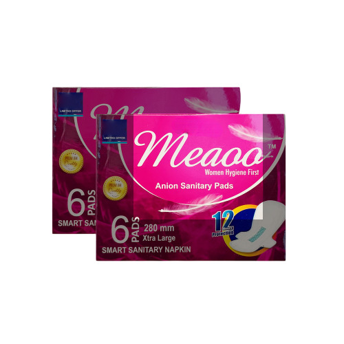 Meaoo Trifold With Anion 280 Mm Sanitary Pads - Soft Breathable Top Layer, High Absorbent Core, Extra Long Coverage
