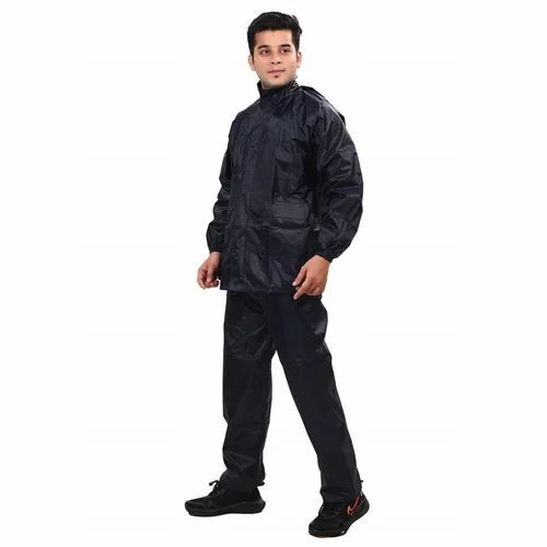 Men Nylon Black Rain Suit