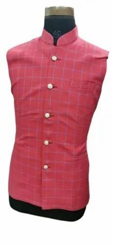 Mens Red Check Nehru Jacket