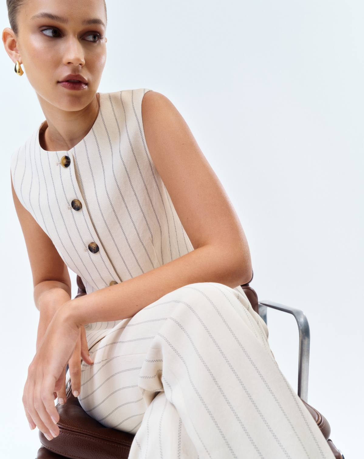 Women Cotton Off White Waistcoat - Bust Size: 36 Inch (In)