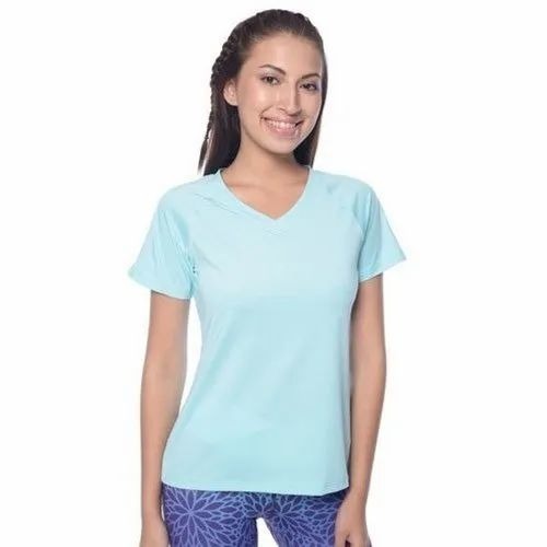 Aqua Blue V Neck T Shirt