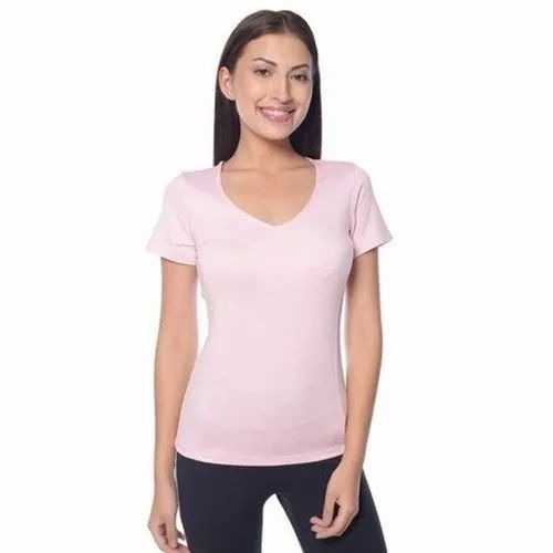 Baby Pink V Neck T Shirt