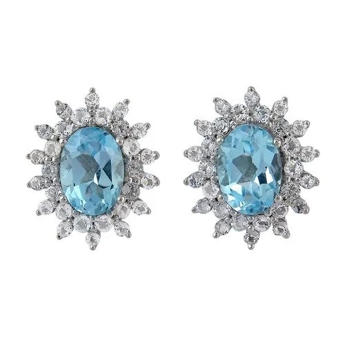 925 Sterling Silver Blue Topaz Stud Earring Women Jewelry
