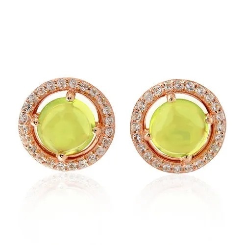925 Sterling Silver Peridot Topaz Stud Earring Women Jewelry