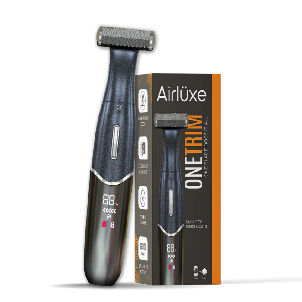 Airluxe OneTrim Electric Hair Trimmer for men | 100 Min Runtime | Digital Display | Body & Beard hair trimming machine for man | One Blade design | IPX7 Waterproof | 1 Year replacement warranty