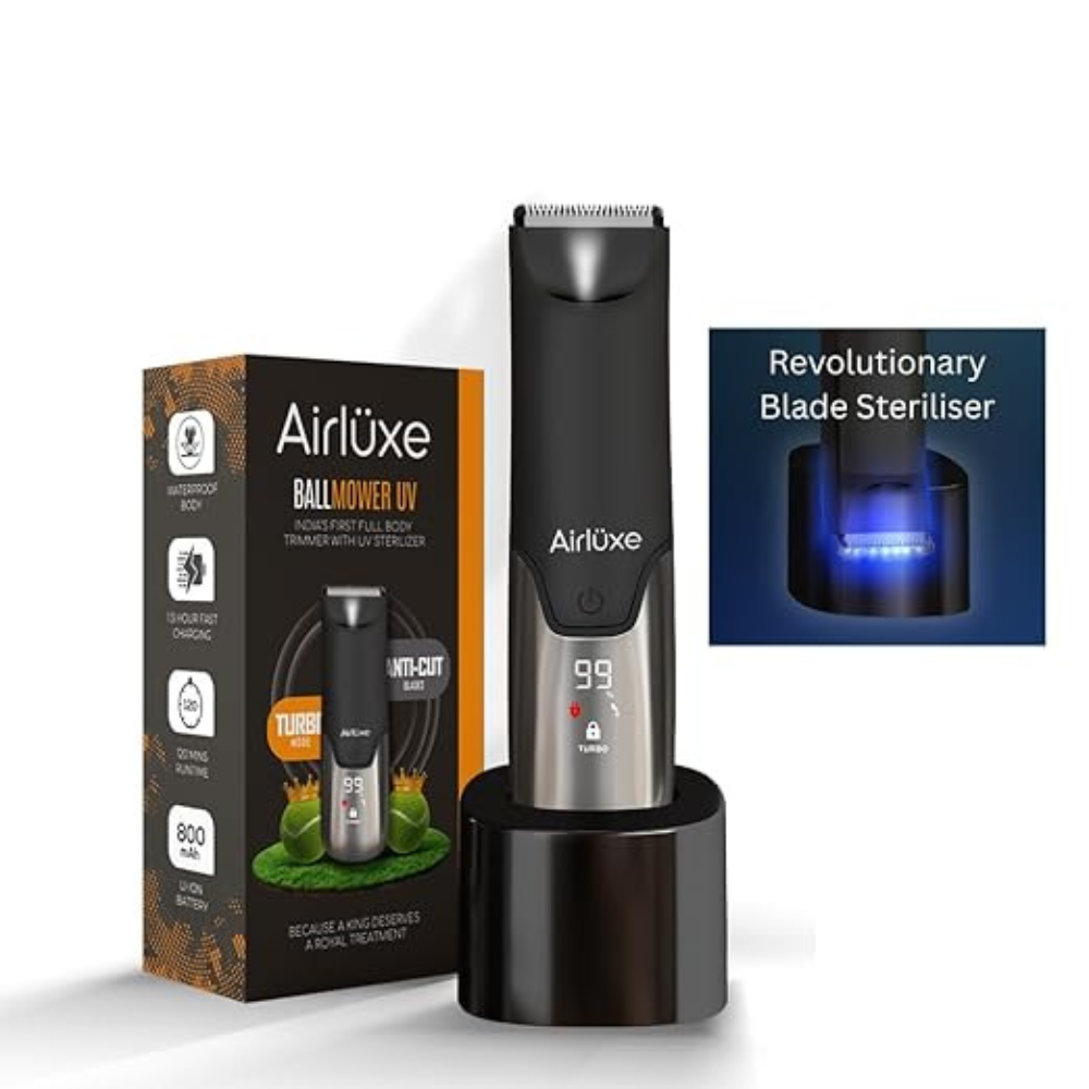 BallMowerUV Trimmer for Men | UV Sterilizer | Beard, Body & Private Parts Groomer | IPX7 Waterproof | No Nicks or Cuts | 120 Min Runtime