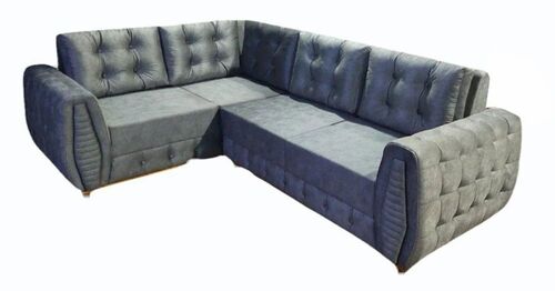 Grey L Shape Wooden Sofa Set