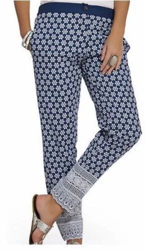 Navy Cotton Embroidered Slim Pant - Light Weight, Regular Fit, Machine Washable | Breathable, Anti UV, Anti Wrinkle, Double Pockets