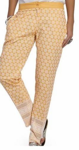 Orange Cotton Embroidered Slim Pant