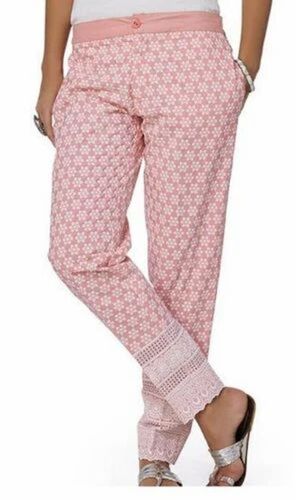 Peach Cotton Embroidered Slim Pant