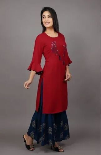 Red Cotton Kurtis Set