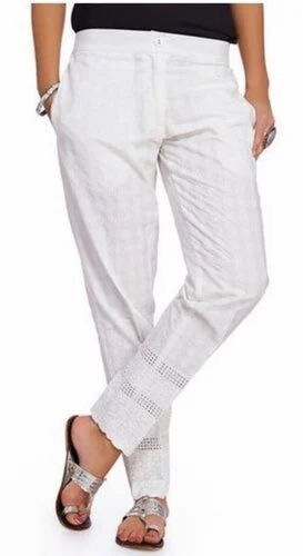 White Cambric Embroidered Slim Pant