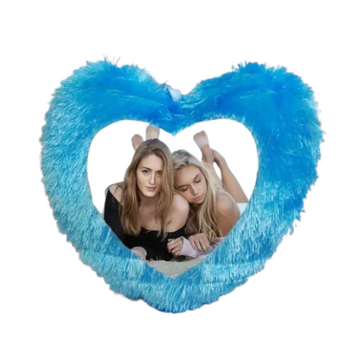 Sublimation Blue Fur Heart Cushion