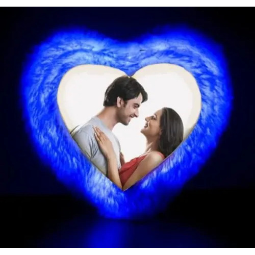 Sublimation LED Blue Fur Heart Cushion
