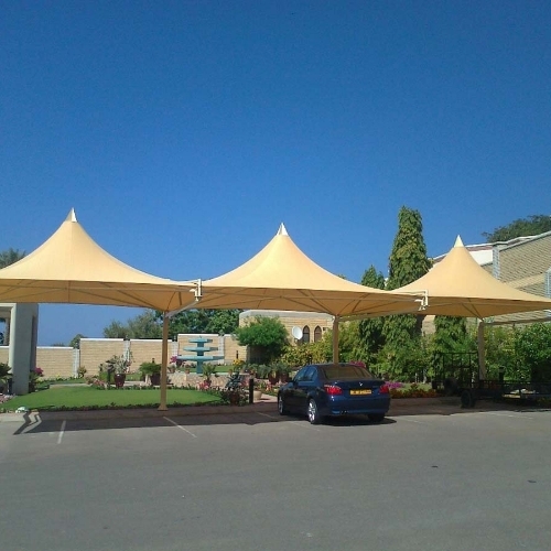 Pyramid tensile car parking shed