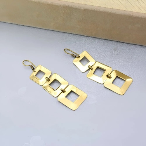 Gold Square Links Earrings, Gold Brass Chain Earrings, Delicate Gold Earrings