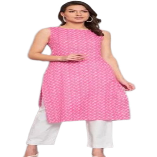 Boat Neck Sleeveless Cotton Kurti