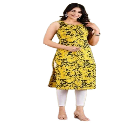 Floral Sleevless Cotton Kurti