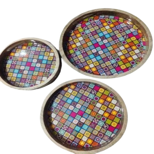 Round Wooden Serving Tray Set