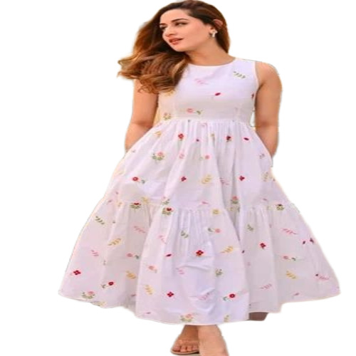 White Anarkali Sleeveless Cotton Kurti