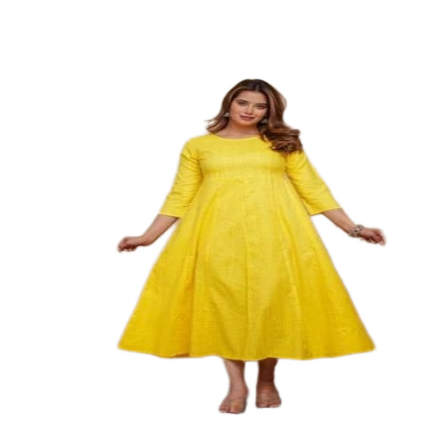 Yellow Anarkali Sleeveless Cotton Kurti