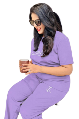 Purple Nightdress For Woman - Printed Purple, Short Sleeves | Anti Wrinkle, Wrinkle Free, Comfortable
