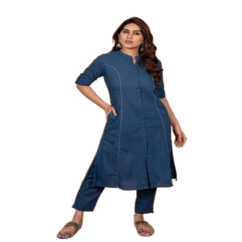Blue Cotton Kurti Pant Set