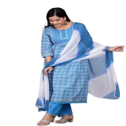 Ladies Blue Rayon Kurta Pant Set