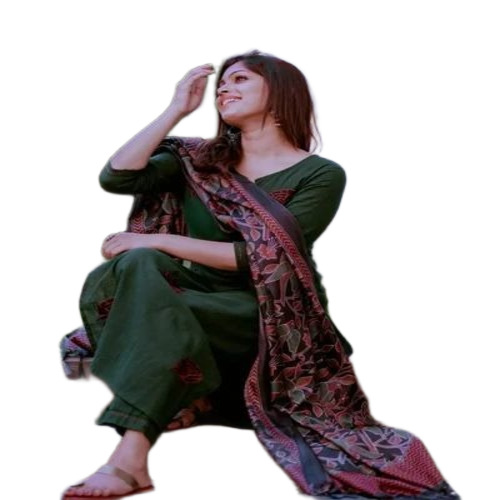 Ladies Dark Green Cotton Kurti Pant Set