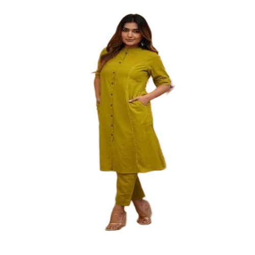 Ladies Green Cotton Kurti Pant Set
