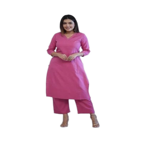 Ladies Pink Cotton Kurti Pant Set