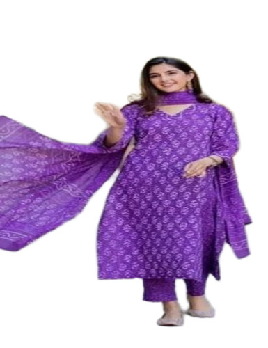 Ladies Purple Cotton Kurti Pant Set